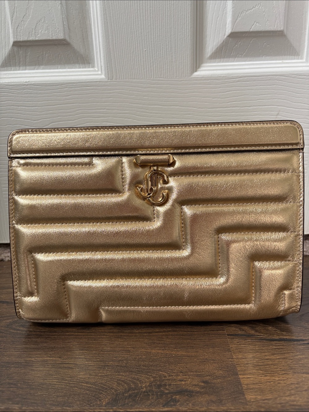 Jimmy Choo Metallic Gold Quilted Leather Clutch